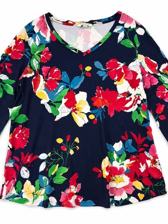 The Pioneer Woman Tops - The Pioneer Woman Navy Red Floral V Neck Top XL